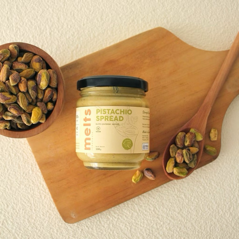

Melts Pistachio Spread | Selai kacang Plant Based Vegan untuk Roti Bahan Kue Baking Pastry Topping
