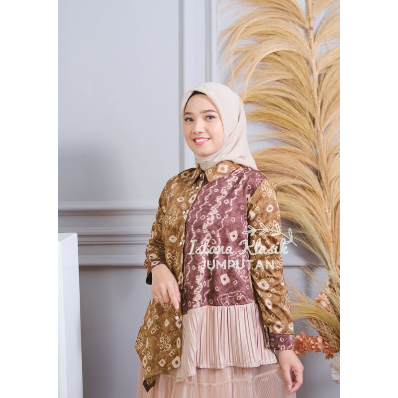 Tunik Jumputan Palembang AGHNIA BLUS ATASAN JUMPUTAN KOMBINASI BY ISTANA KLASIK BATIK KERJA BATIK PA