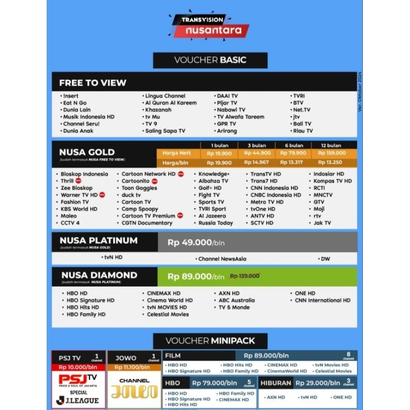 Paket Nusa Minipack Tanaka Nusantara HD Transvision Movies Hbo Asia Kids - Paket Nusantara