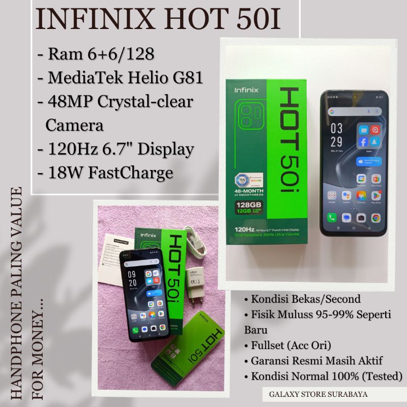 Infinix HOT 50i (6/128GB) | Handphone Second | Handphone Bekas | Fullset | Mulus | Normal 100% | Ber