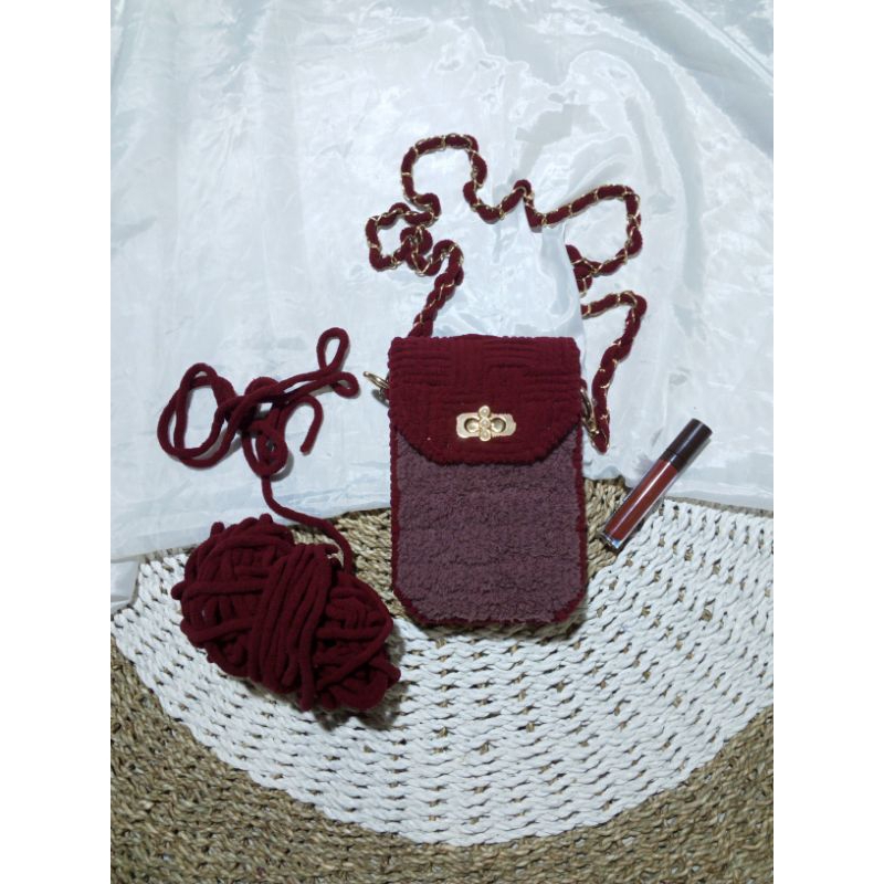 phone bag plastik kanvas rajut