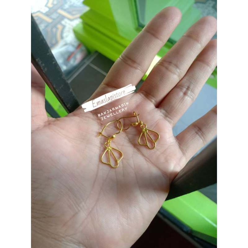 Anting Kipas Polong Kembang Lapis Emas 999 Banjar