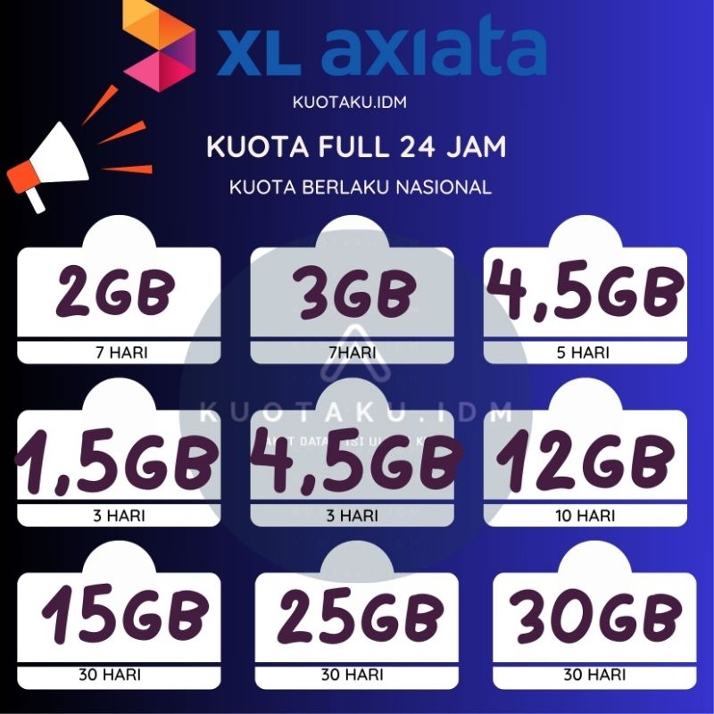 VOUCHER KUOTA XL HOTROD MINGGUAN 2GB 3,5GB 5,5GB 9GB ISI ULANG KUOTA XL. KIRIM VIA CHAT/INJECT