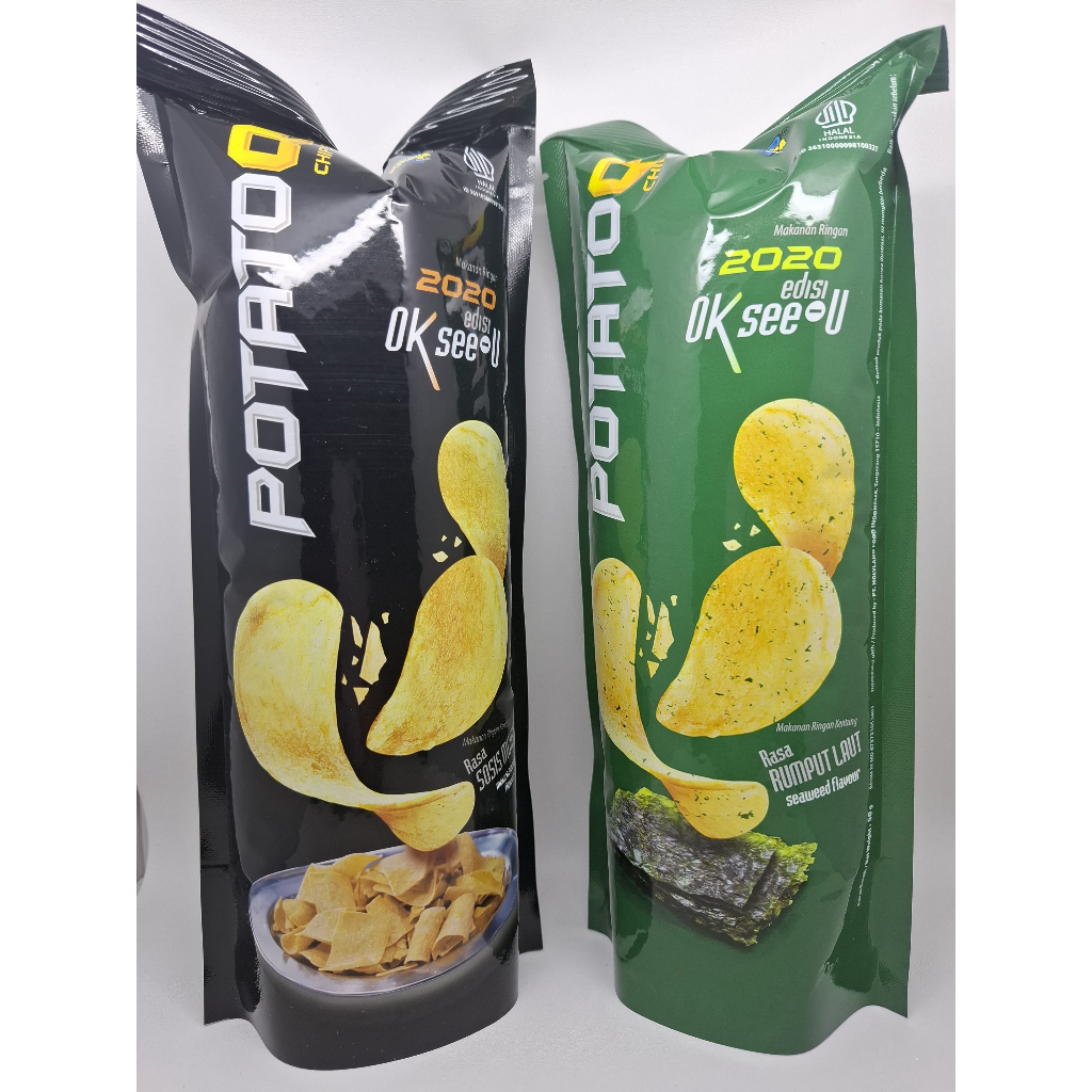 

Potato Q Chips 50gr / Keripik Kentang Rasa Sosis Meksiko & Rumput Laut