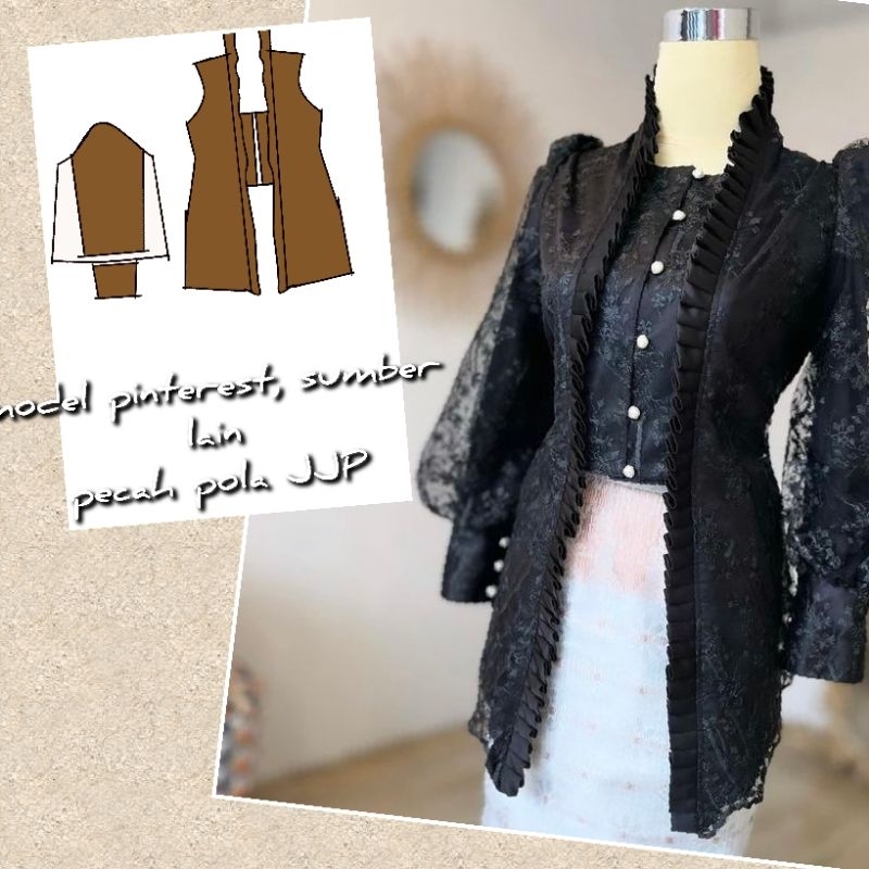 pola instan /pola Jiplak kebaya hitam modern lengan double