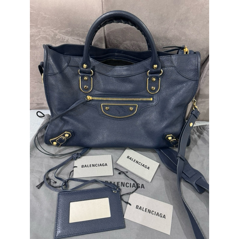 Balenciaga Classic City Metalic Navy Small Ghw Original