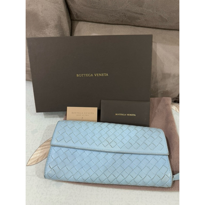 Bottega Veneta Wallet Woman Long Flap Button Original Blue