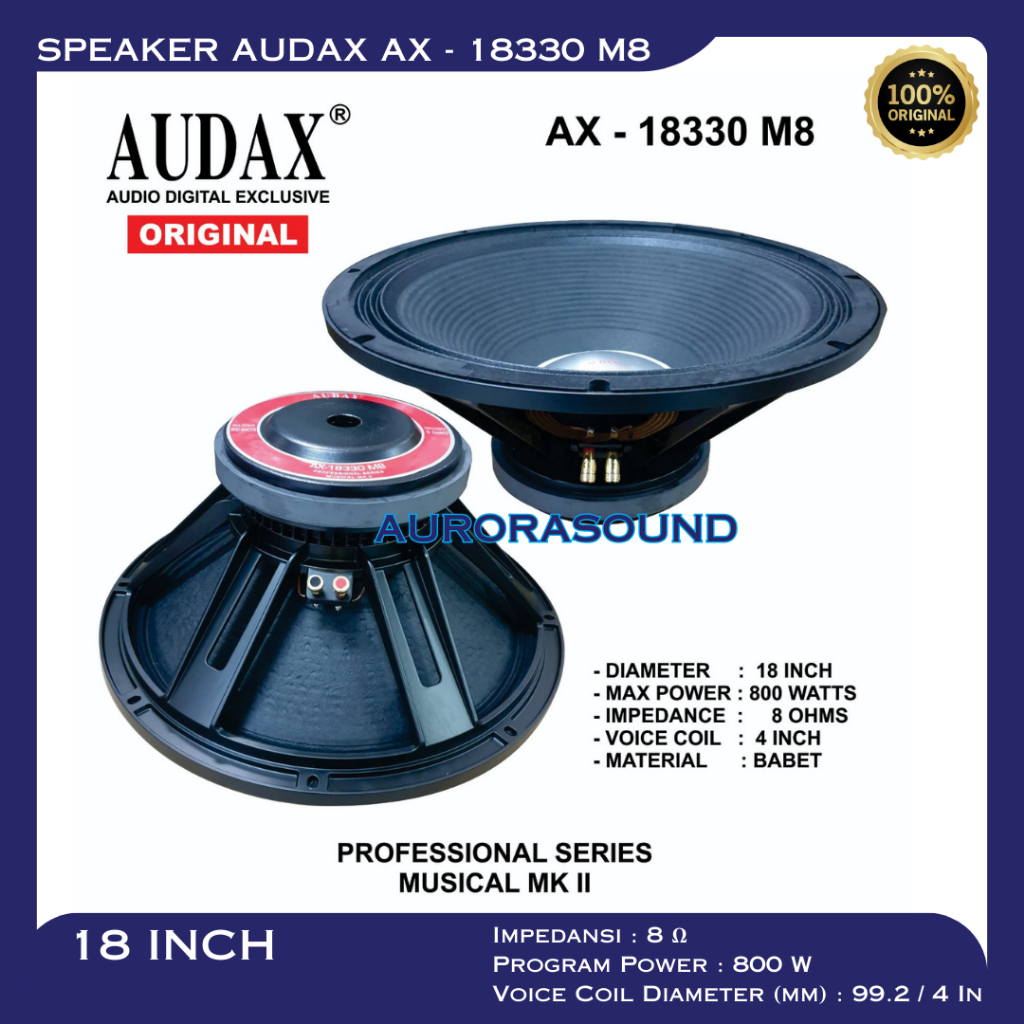 SPEAKER AUDAX AX 18330 M8 FULL RANGE 18 INCH SPEAKER BABET AUDAX AX 18330 800W ORIGINAL