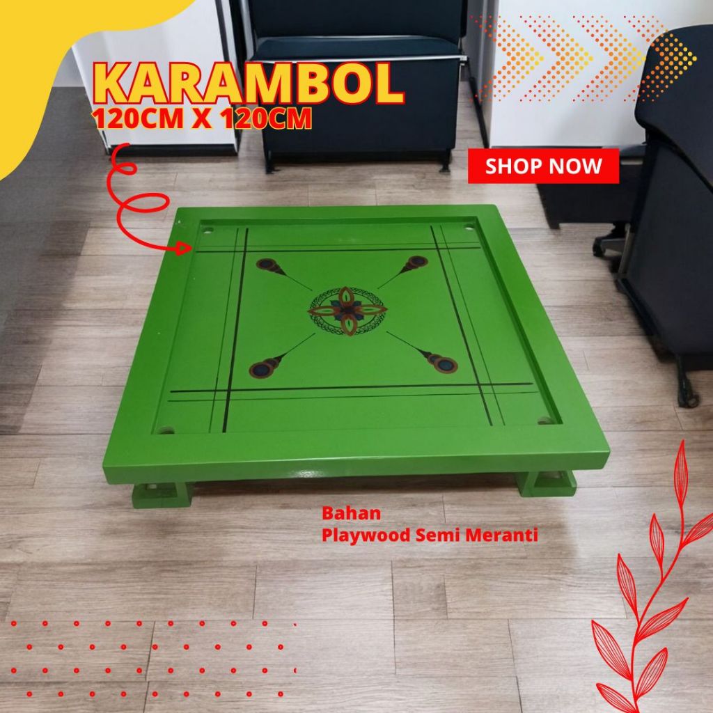 Papan Meja Karambol  Kayu Premium Ukuran 120x120 Besar 1 Set Lengkap Warna Hijau - PL123.5
