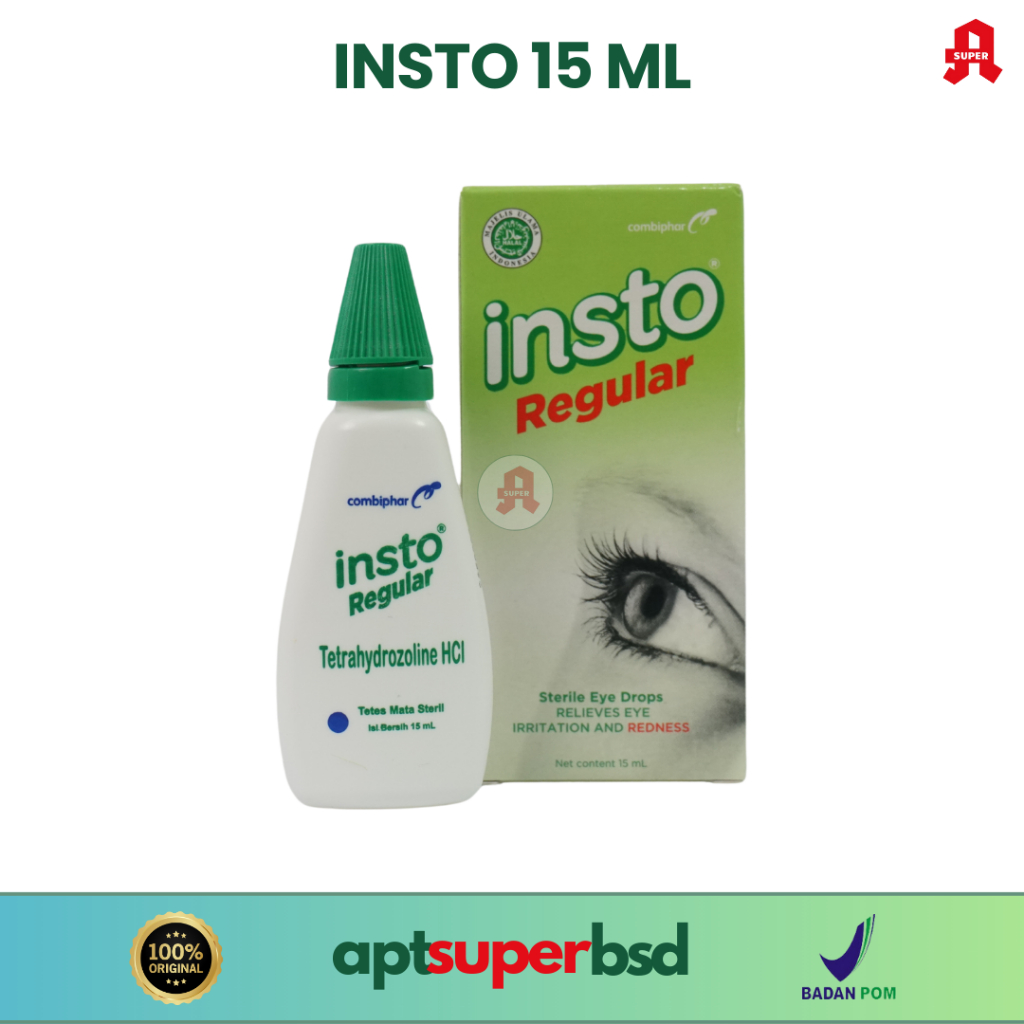 Insto Regular Tetrahydrozoline HCl - 15 ml - Obat Tetes Mata Meredakan Mata Merah Akibat Iritasi