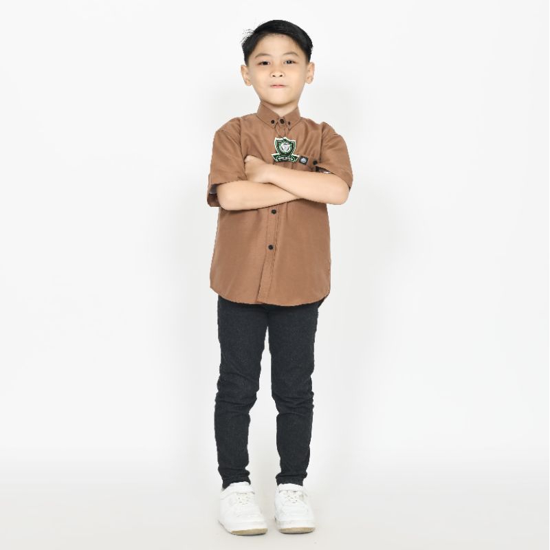 Mocca Kemeja Polos Anak Laki Laki Lengan Pendek Kemeja Anak Usia 3 - 13 Tahun Warna MOCCA Terbaru