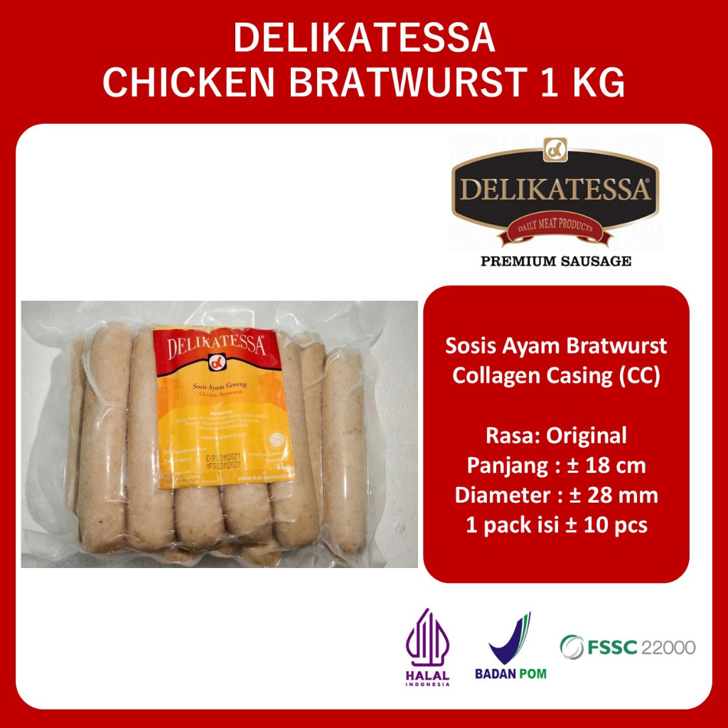 

Delikatessa Chicken Bratwurst 1 KG Sosis Ayam Goreng Hotel Horeca Halal