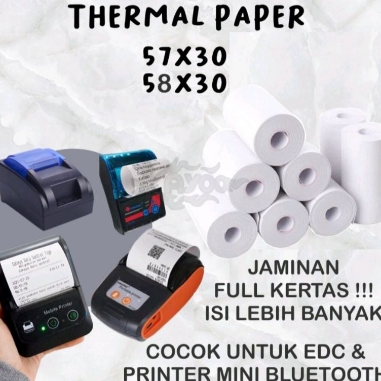 

Produk Favorit Kertas kasir thermal 5758x3mm full tanpa tulang paket 1 pcs