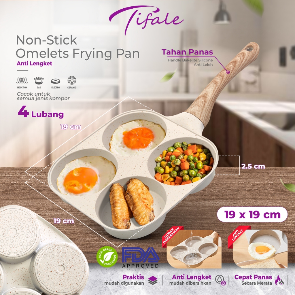 Tifale Tamago Wajan Penggorengan 4IN1 Telur Pancake Omlet Pan Breakfast Anti Lengket