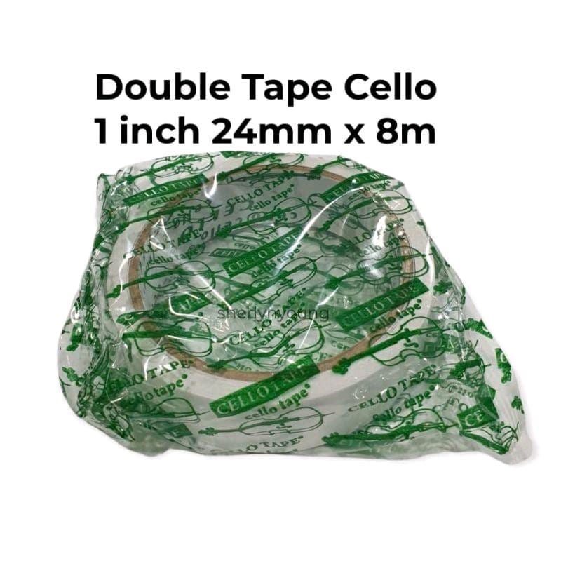 

Double Tape bening Cello 1 inch 24mm x 8m Lem Perekat 2 Sisi Isolasi Slasiban Selotip