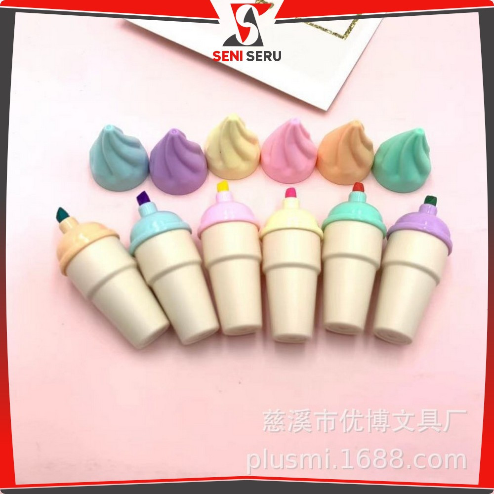 

Spidol Highlighter Model Ice Cream Cone Unik Alat Tulis kantor Stationery / Highlighter Pen Es Krim Cone Monas 6 in 1 Free Pouch Penanda Berwarna Seni Seru A57
