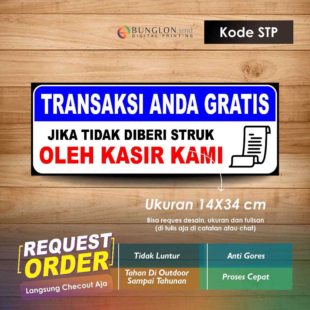 

STIKER TRANSAKSI ANDA GRATIS JIKA TIDAK DI BERIKAN STRUK OLEH KASIR + LAMINASI KODE SPT BIRU