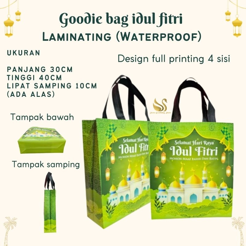 

(LUSINAN 12 PCS) GOODIE BAG LEBARAN LAMINASI WATERPROOF/ TAS HAMPERS IDUL FITRI/TAS SPUNBOND