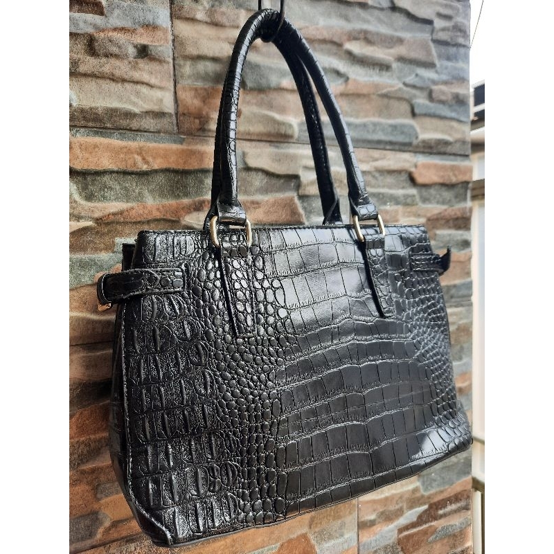 Tenteng Hitam Croco ENRICO COVERI - TAS PRELOVED BRANDED ORIGINAL