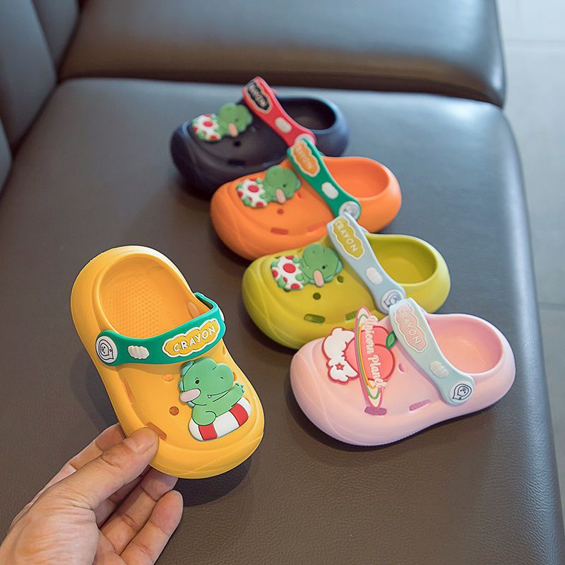 Sandal Sepatu Anak Crayon Dinosaurus & Peach Waterproof Import Lucu