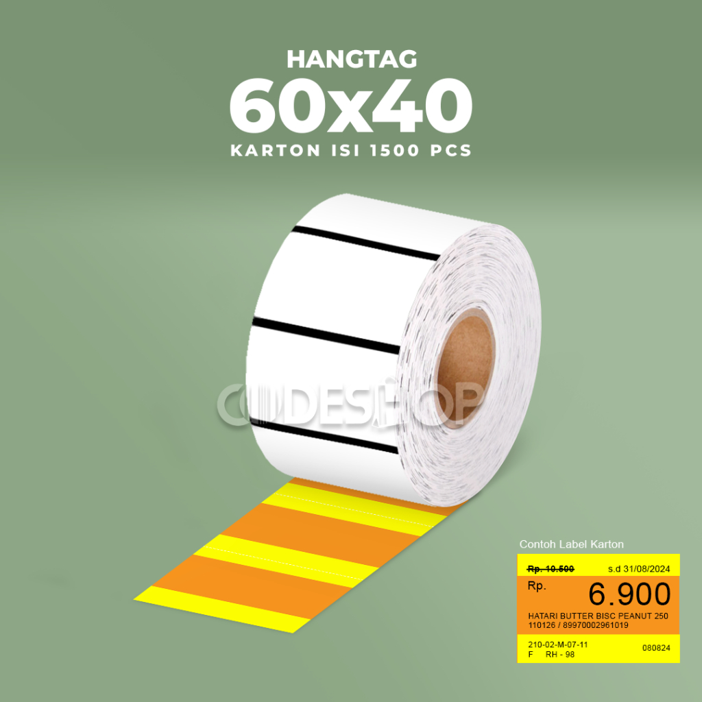 

Label Barcode 60x40mm Stiker Hangtag 60mm x 40mm Harga Rak Gondola 60x40 mm Warna Kuning Orange