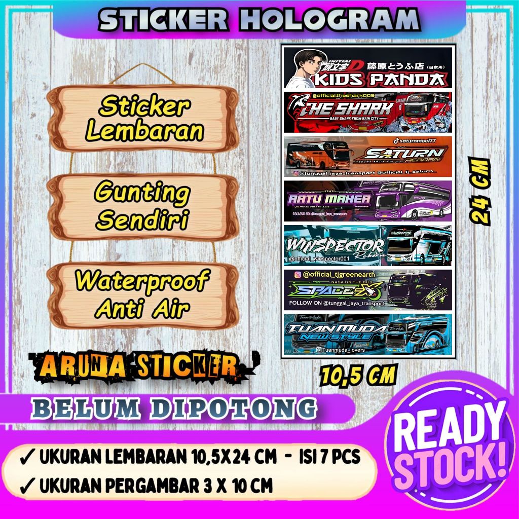 

7 PC STIKER BUS PANJANG Stiker Bus Basuri Lembaran Hologram Anti Air Sticker Telolet Basuri