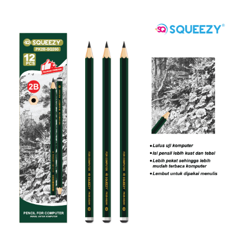

Pack Pensil kayu 2B Squeezy PK 2B-SQ200 Isi 12 PCS