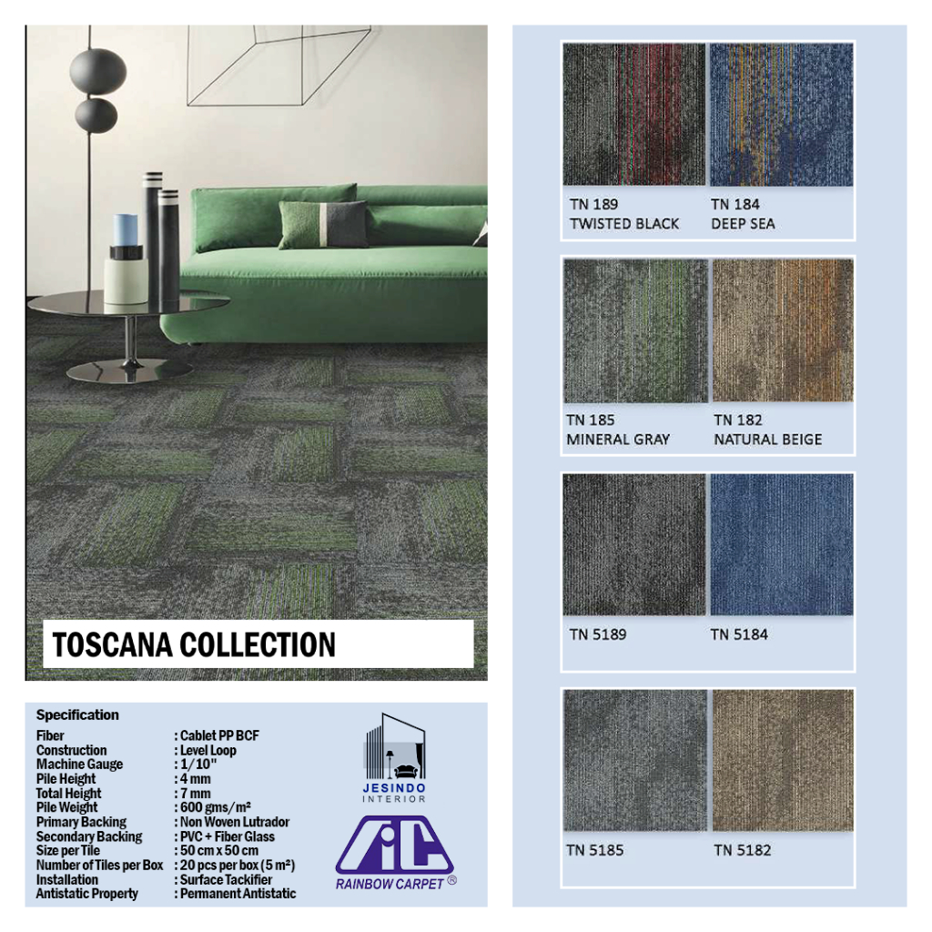 RAINBOW CARPET Karpet Tiles TOSCANA Collection | Karpet Kantor, Rumah, Masjid, Gereja, Sekolah