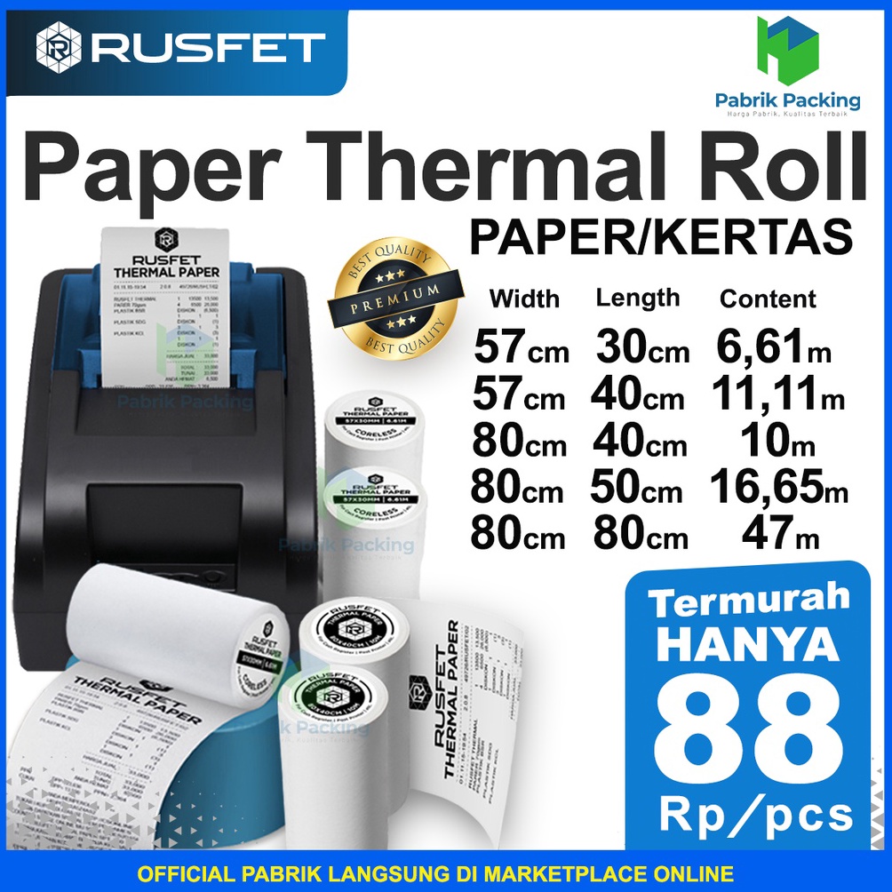 

KODE PRODUK 8JFRD188 Thermal Paper Kertas EDC Kertas Thermal Printer Kasir Thermal Paper Roll RUSFET DUS