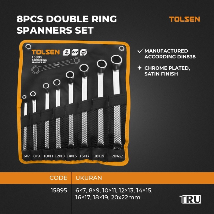 TOLSEN 8pcs Kunci Double Ring Spanner Din838 15895