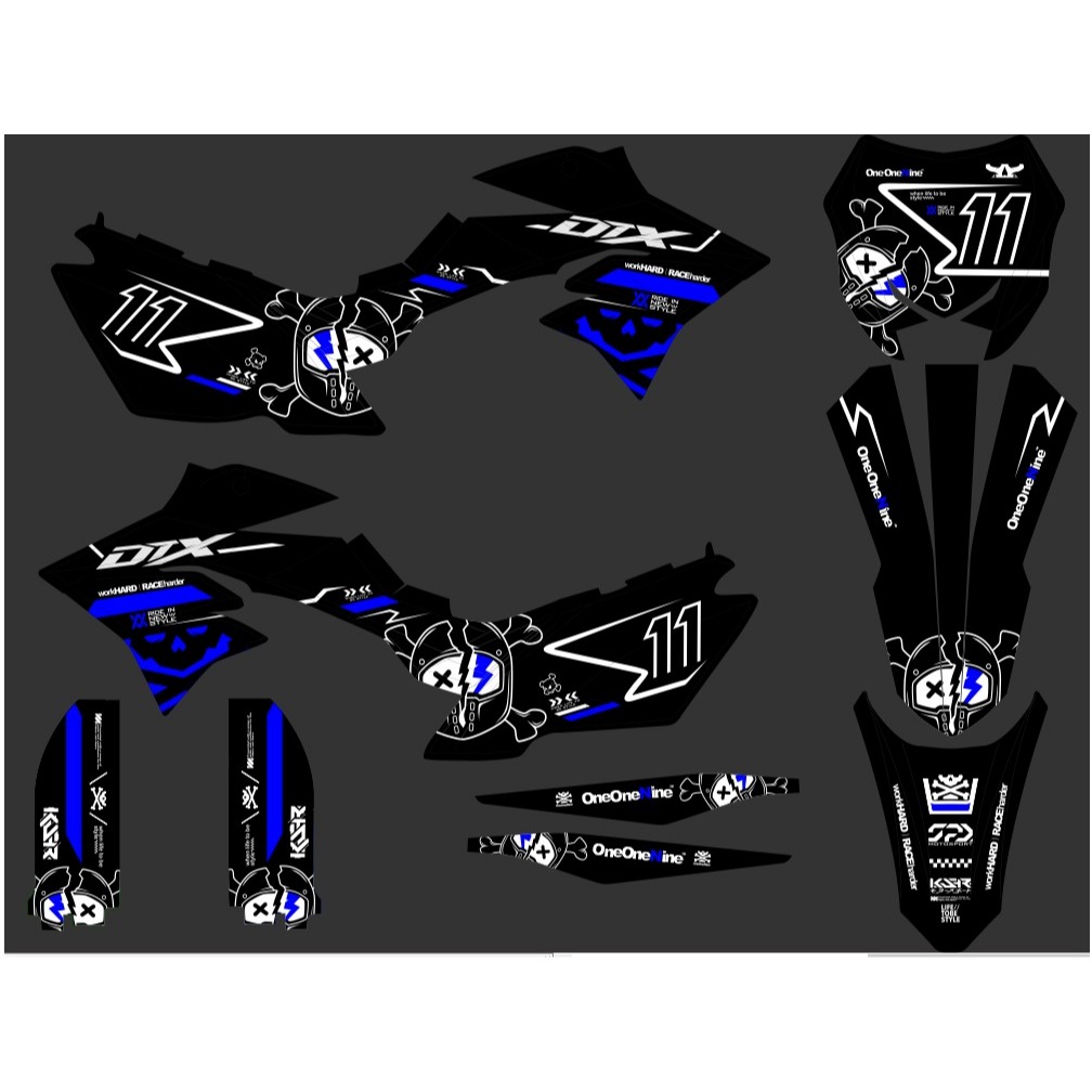Decal Stiker KLX 150 New Dtracker Dekal Variasi Sticker Striping costum Full Body merah hitam 017