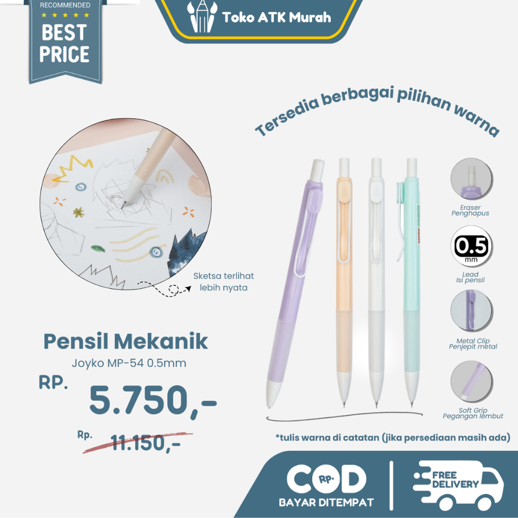 

Pensil Mekanik Joyko MP-54 0.5 mm Mechanical Pencil