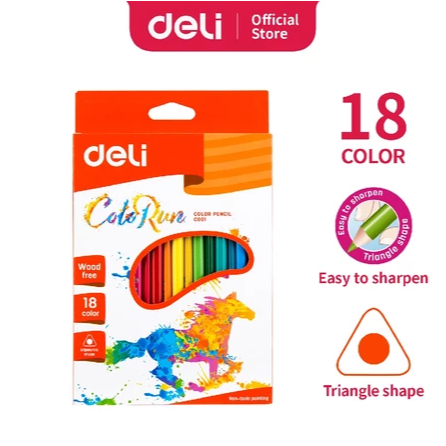 

Deli Pensil Warna- Bentuk segitiga ergonomis Warna cerah 12/18/24 Warna cat tidak beracun EC00110