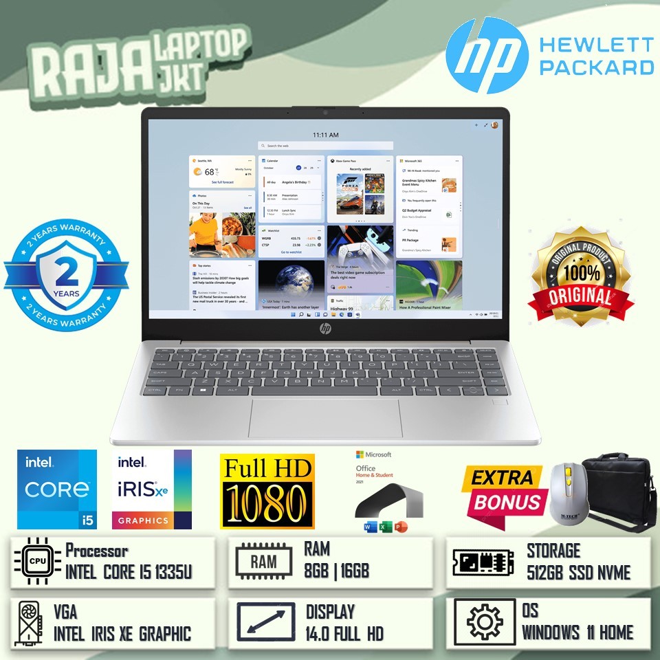 Laptop Terbaru Hp 14s Intel Core i5 1335U Ram 16GB Ssd 512Gb 14 full hd ips Windows 11 Home Original