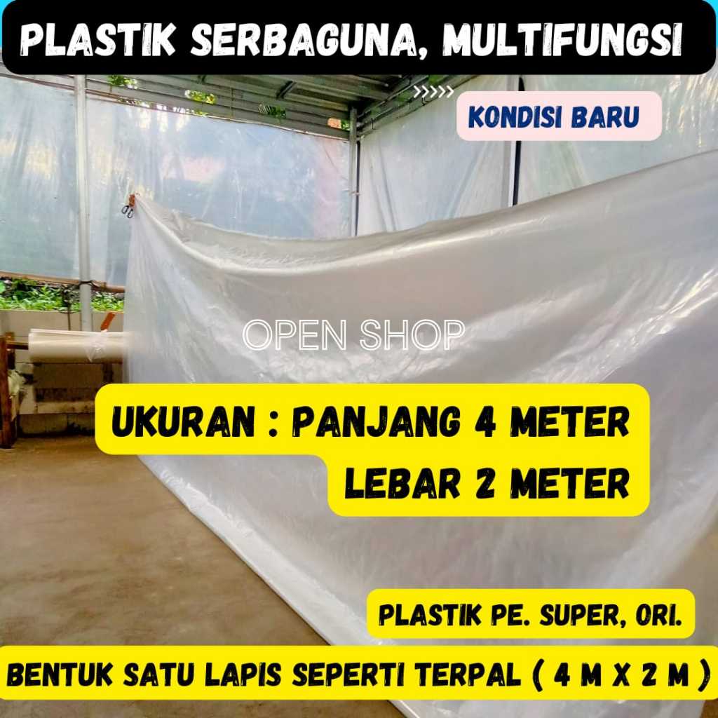 4m x 2m. Plastik Kolam Ikan, Atap,Green house,Hidroponik,Budidaya, PenutupPelindung Barang,Serbaguna
