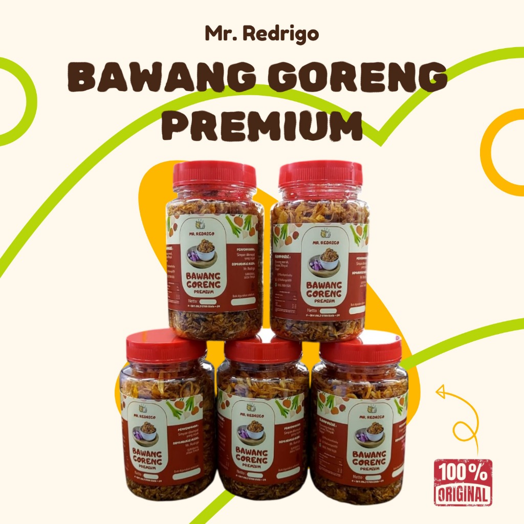 

Bundling 5 Pcs Bawang Goreng Premium Mr Redrigo 100 % Asli - 100 Gr Botol