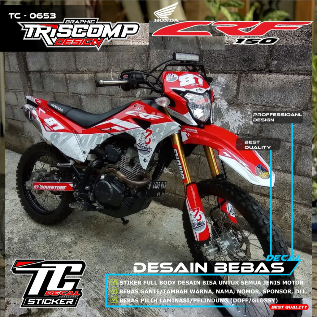 Bisa reques Decal fulbody CRF 150 L motif merah merona putih motif racing supermoto terbaru keren - 