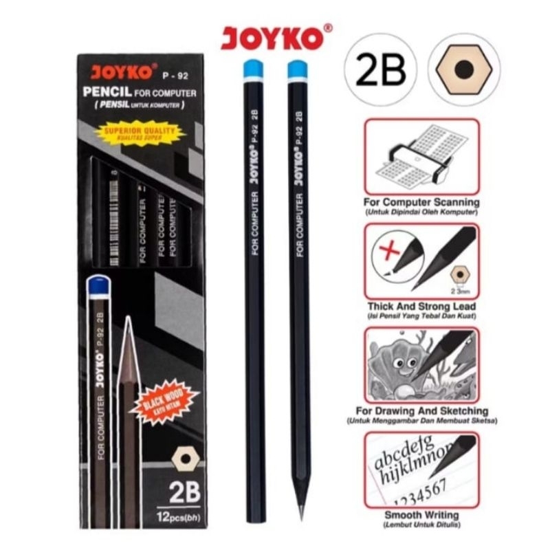 

(12 Pcs) Pensil Joyko 2B Joyko P-92 - Dus Hitam