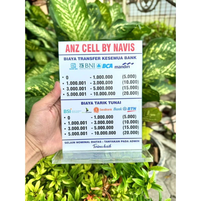 

UKURAN 15x20 BAHAN TEBAL AKRILIK MEJA MENU JASA BANK / AGEN TOKO KONTER BISA CUSTOM
