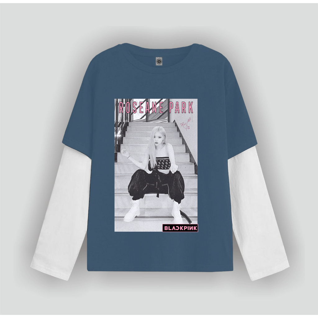 Nouths Tshirt Double layer  Blackpink Roseane Park long sleeve  band kaos pria wanita