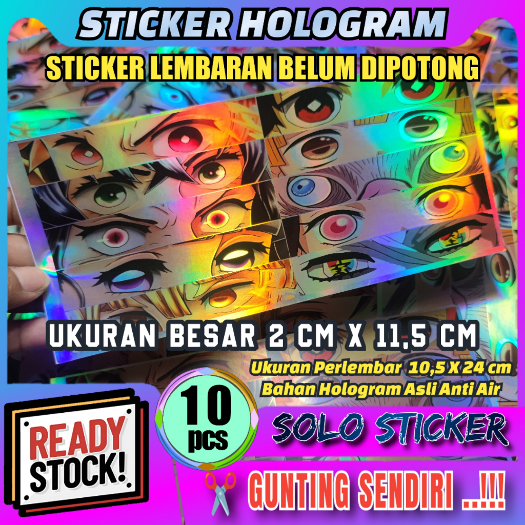 

10 Pcs Stiker Mata Anime Hologram Lembaran Belum Dipotong