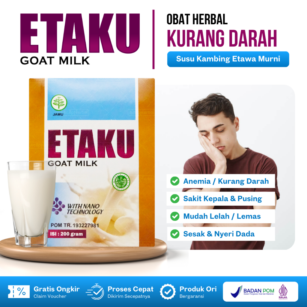 

Obat Anemia Penambah Kurang Darah Atasi Sakit Kepala Pusing Badan Lemas Mudah Lelah - Etaku Susu Kambing Etawa Murni