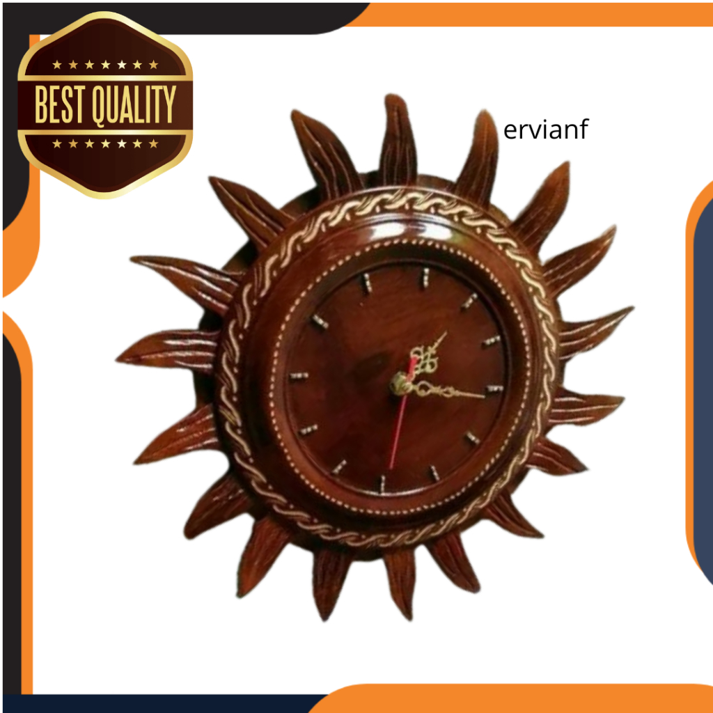 Jam dinding kayu jati model matahari diameter 40cm