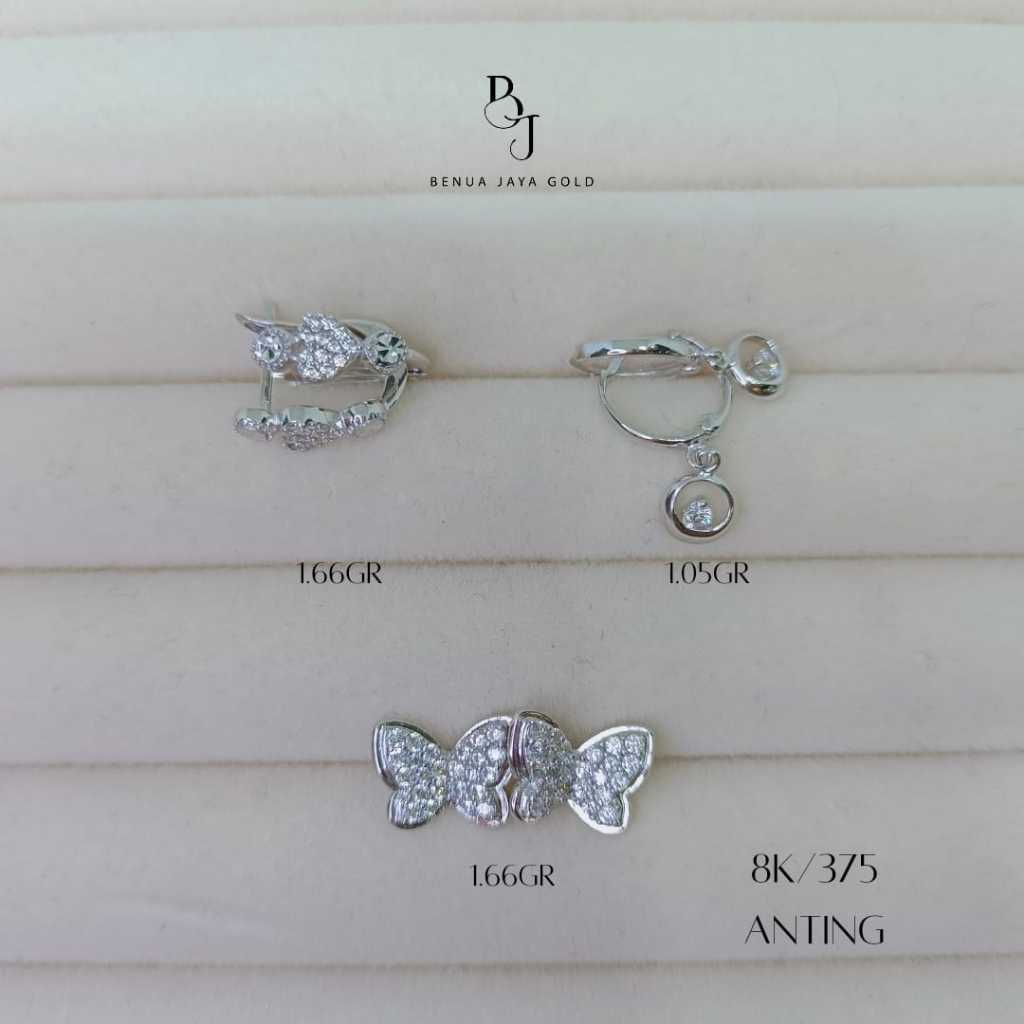 Anting Giwang Fashion Diamond Look Emas Putih 8K/375