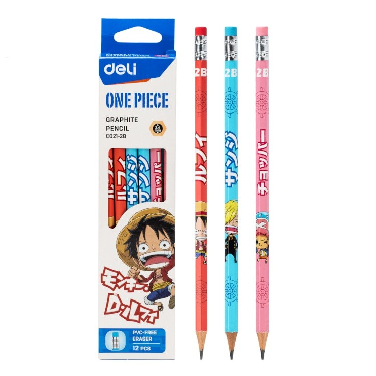 

Deli EC021-2B One Piece Graphit Pencil / Pensil Kayu Grafit 2B Lucu Kartun One Piece Free Penghapus 12 Pcs / Box