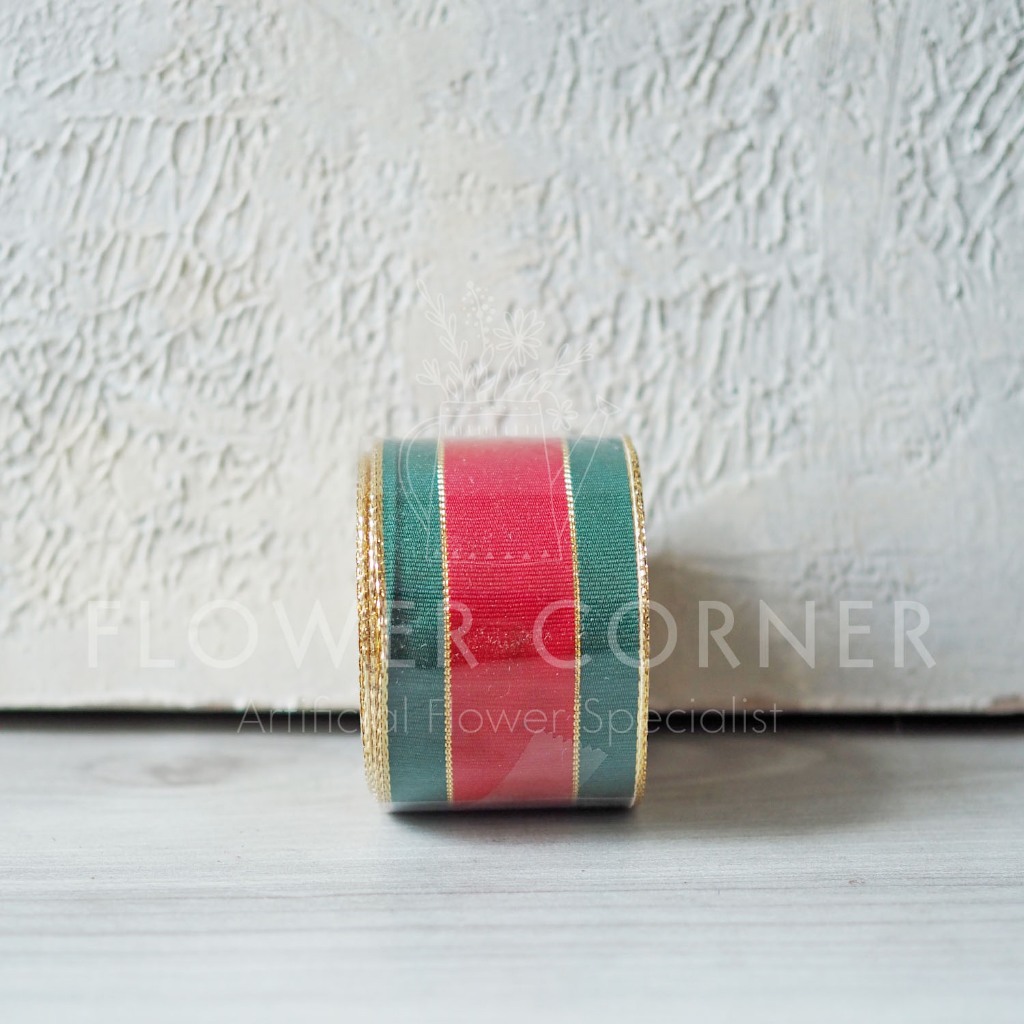 

Pita Kain Lis Emas Dekorasi Natal Hijau Merah 5 Yard (A24007)