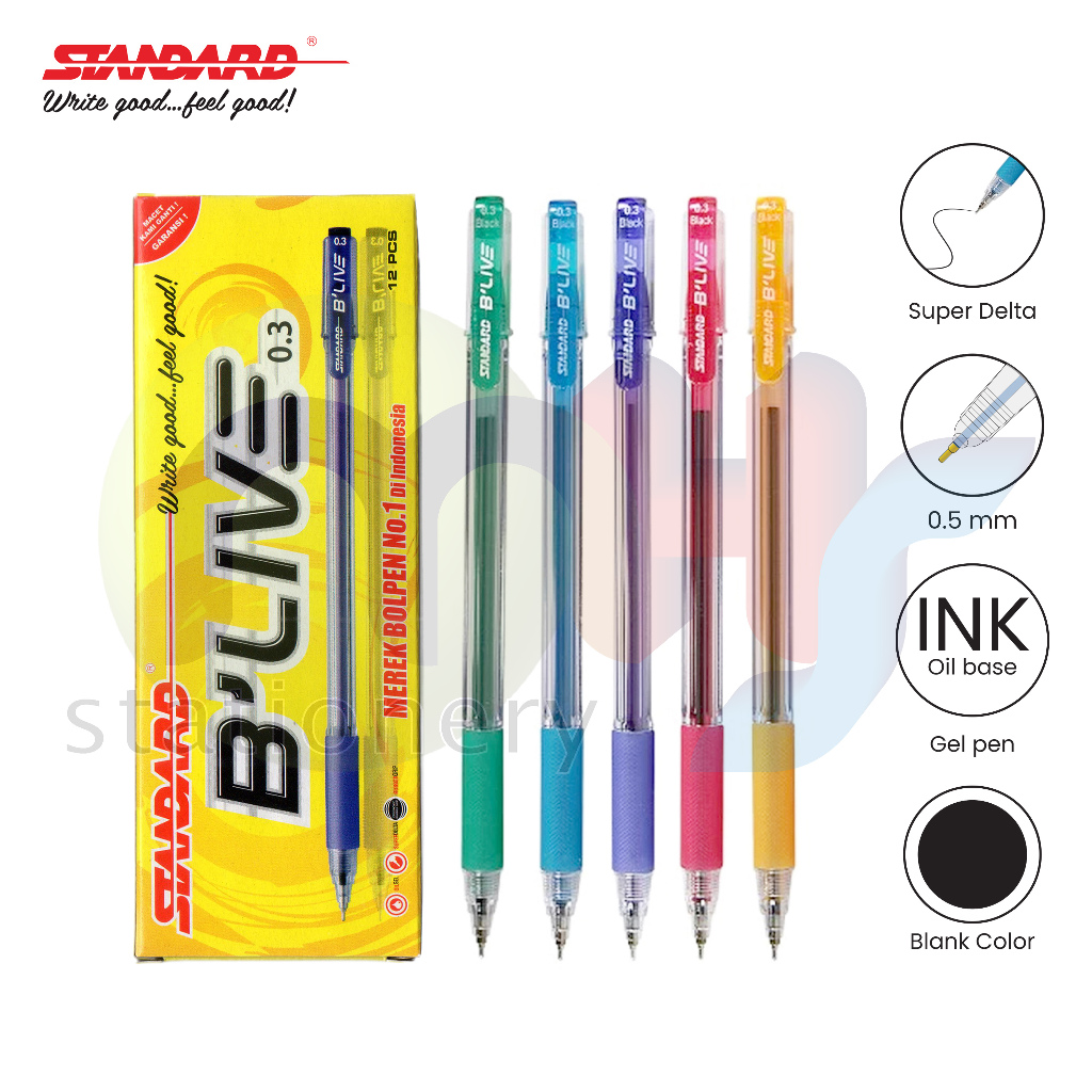 

STANDARD Bolpoin Pulpen Ballpoint Semi Gel Pen Pena BLIVE B'LIVE B LIVE 0.3 mm 1 Box 12 Pcs