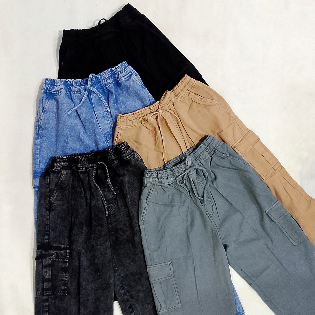 Celana Kulot Cargo Jeans Wanita Snow Highwaist BB 30-60kg Kempol - Panjang