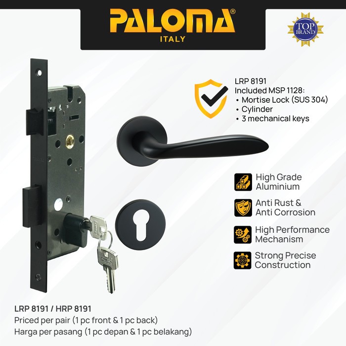 PALOMA Gagang Pintu Door Handle Pintu Roses Lever Engkol Pisah Misah Paket Kunci Pintu Lockset Lock 