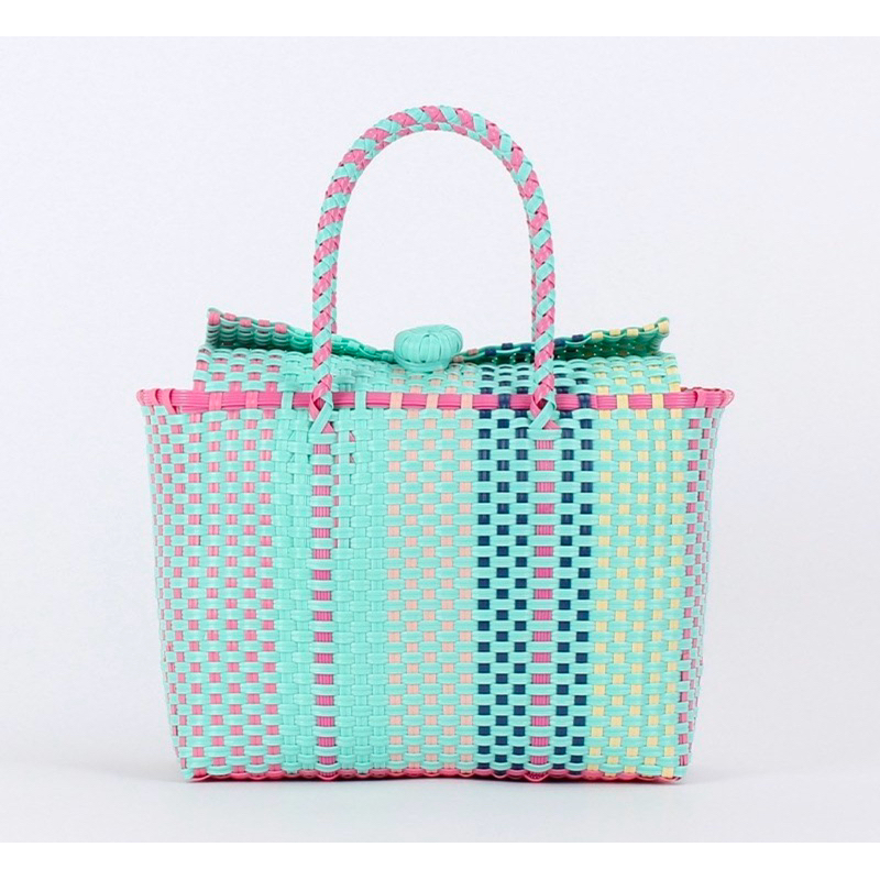 Tas Anyaman Plastik - Riviera box bag mint color